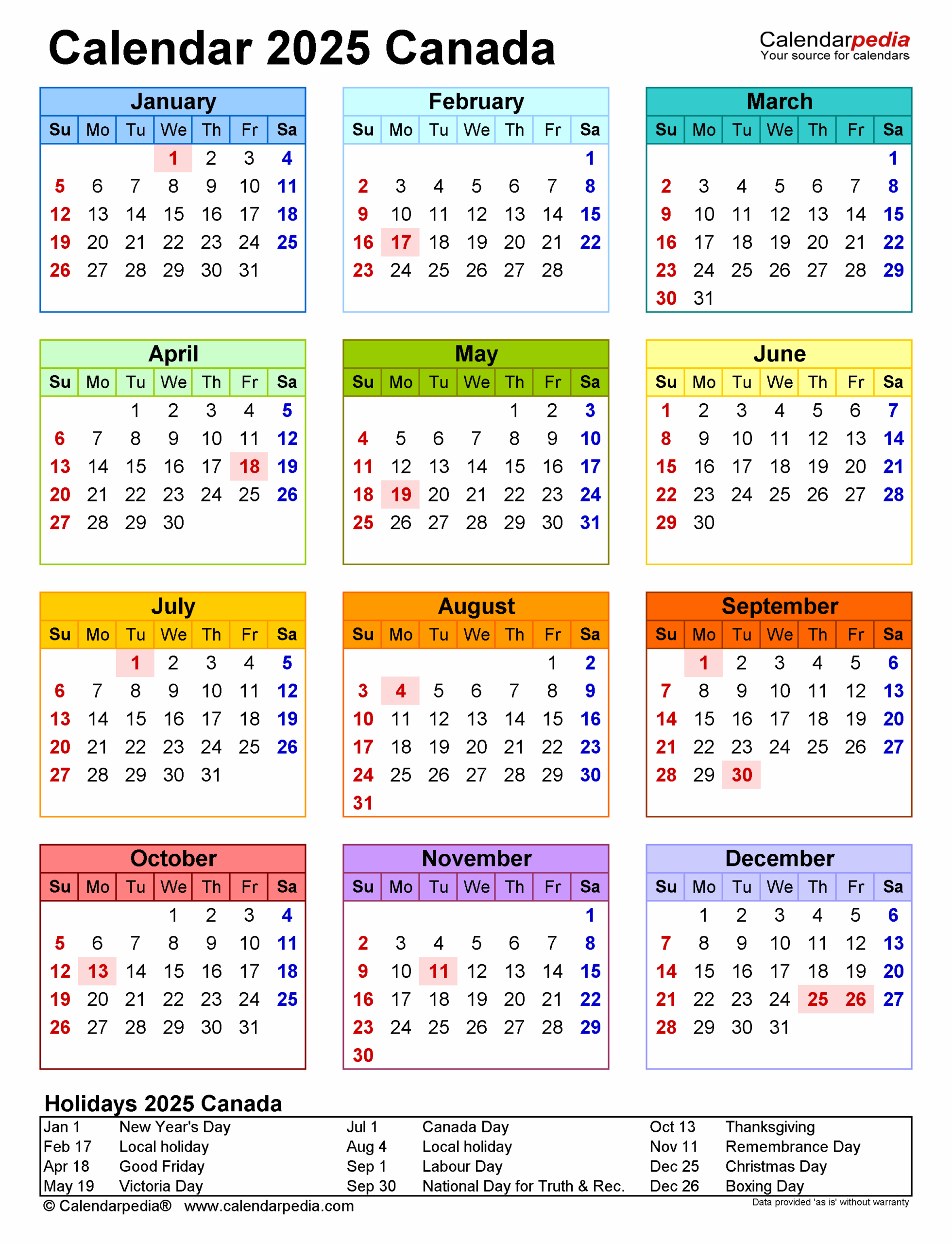July 2025 Calendar Canada Printable