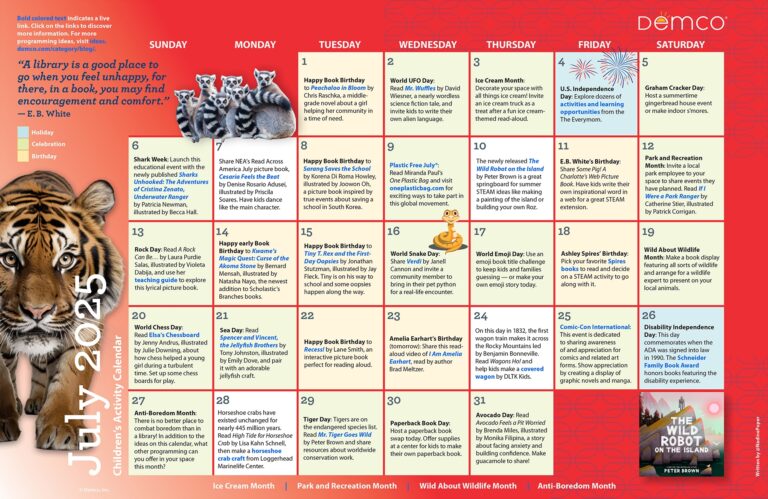 Children s Activity Calendar July 2025