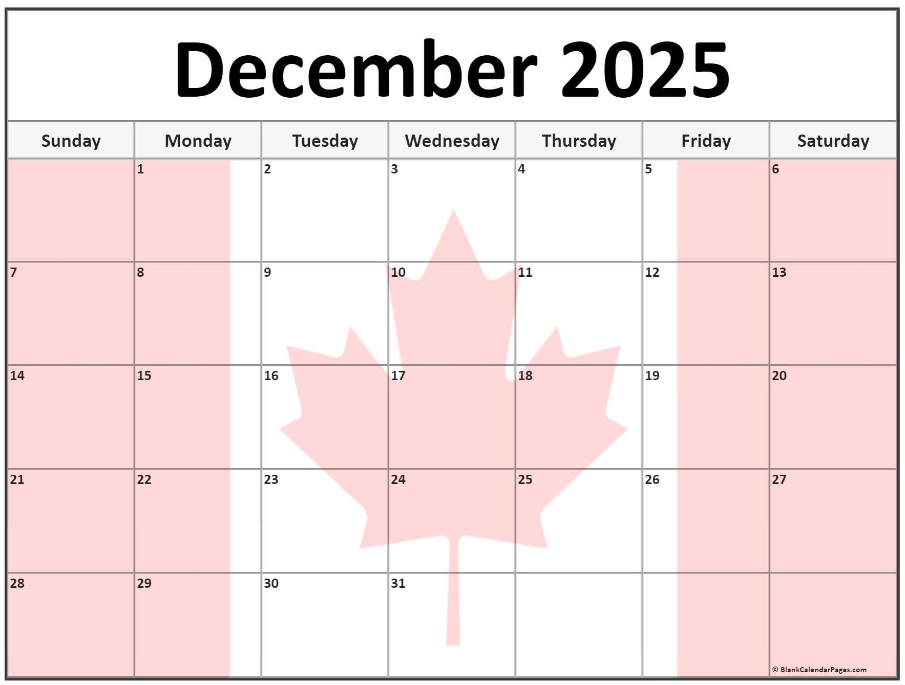 December 2025 Calendar Canada