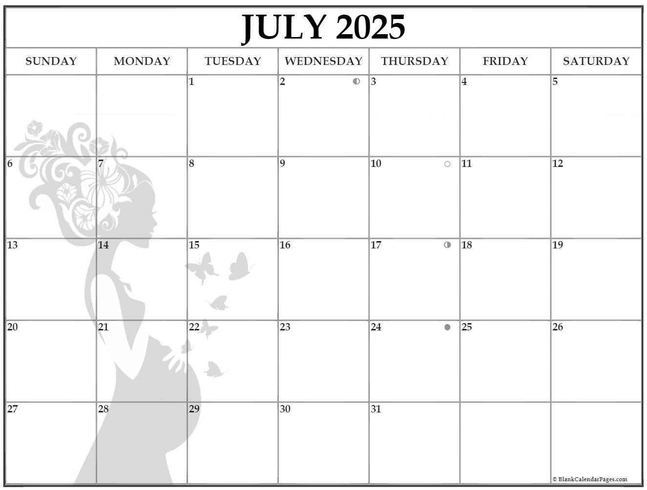July 2025 Calendar With Moon Phases