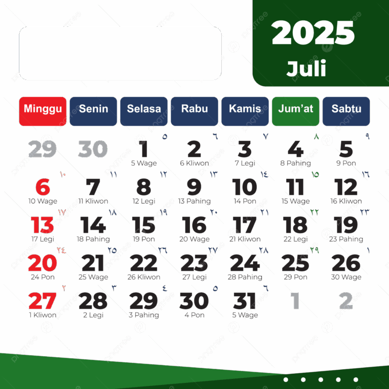 Complete Hijri Calendar July 2025 Vector 2025 Hijri Calendar