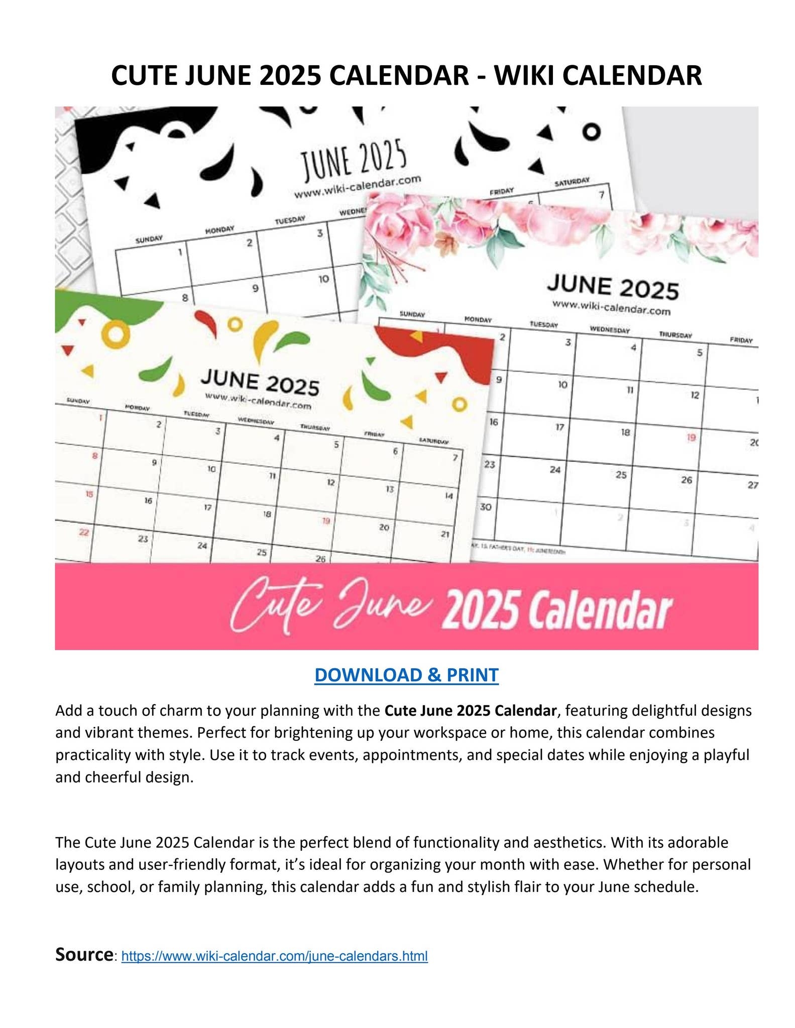 Cute June 2025 Calendar Wiki Calendar By Wiki Calendar Issuu