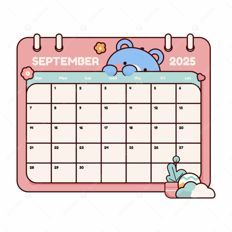 Cute September 2025 Calendar With A Bear Vector Calendar 