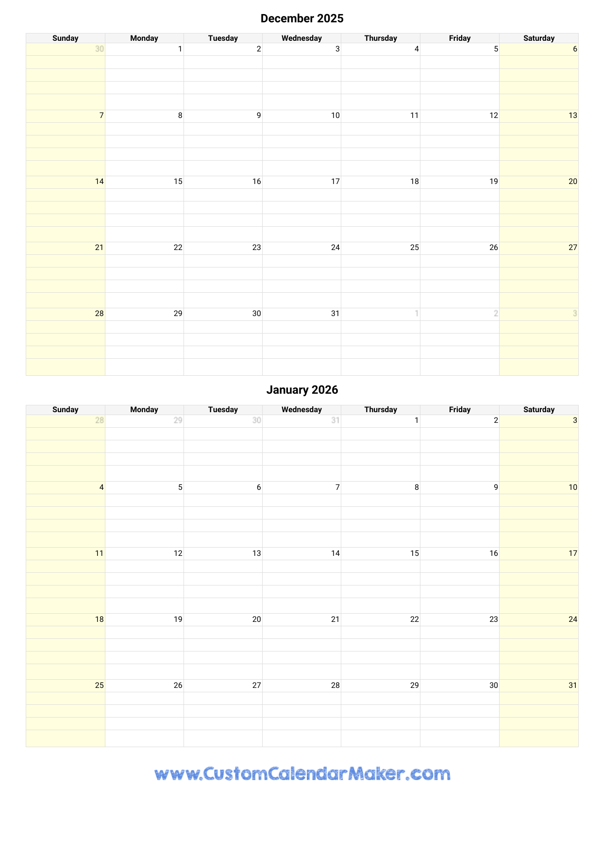 July 2025 To December 2026 Calendar