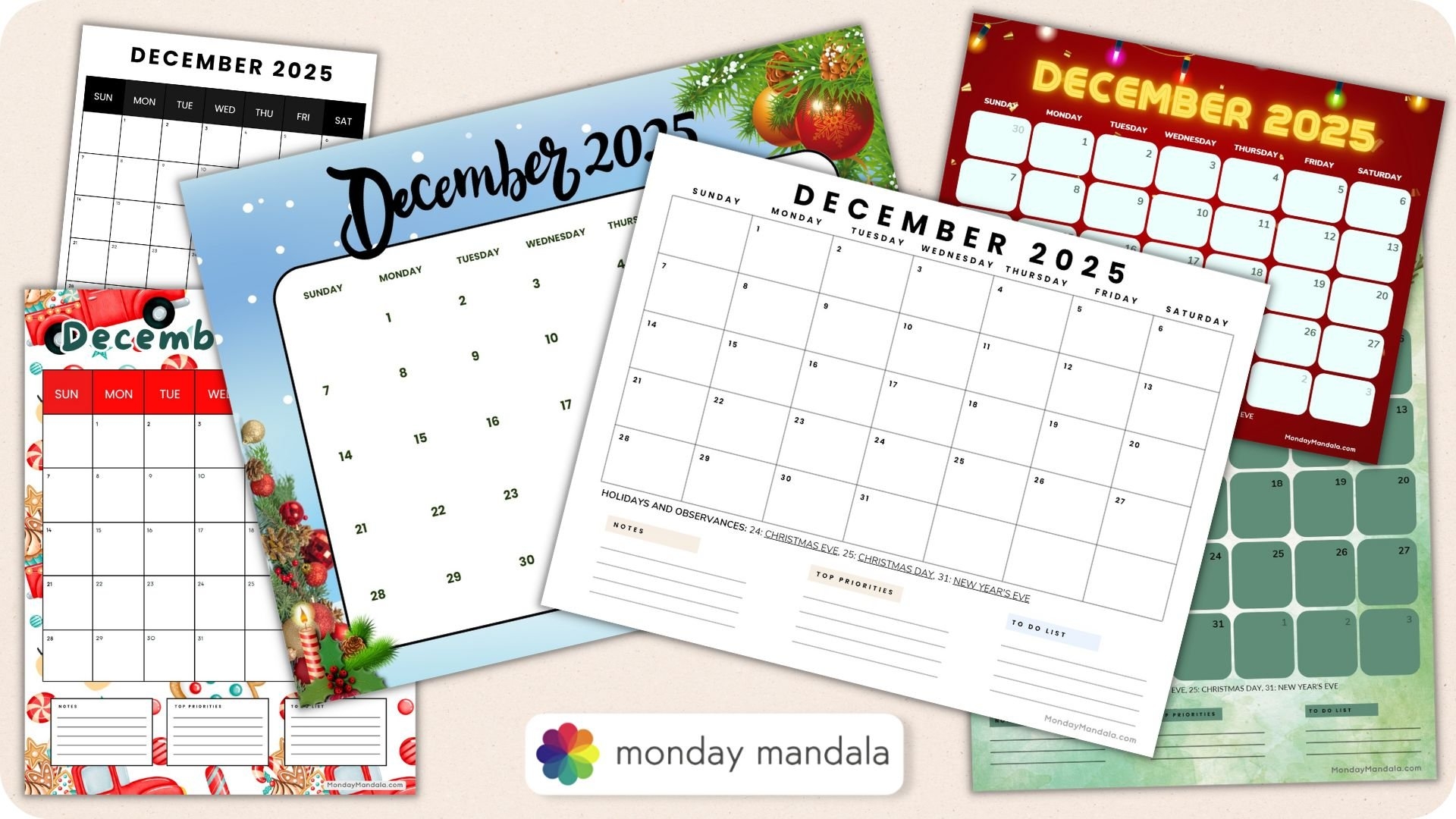 December 2025 Calendar 52 Free PDF Printables 