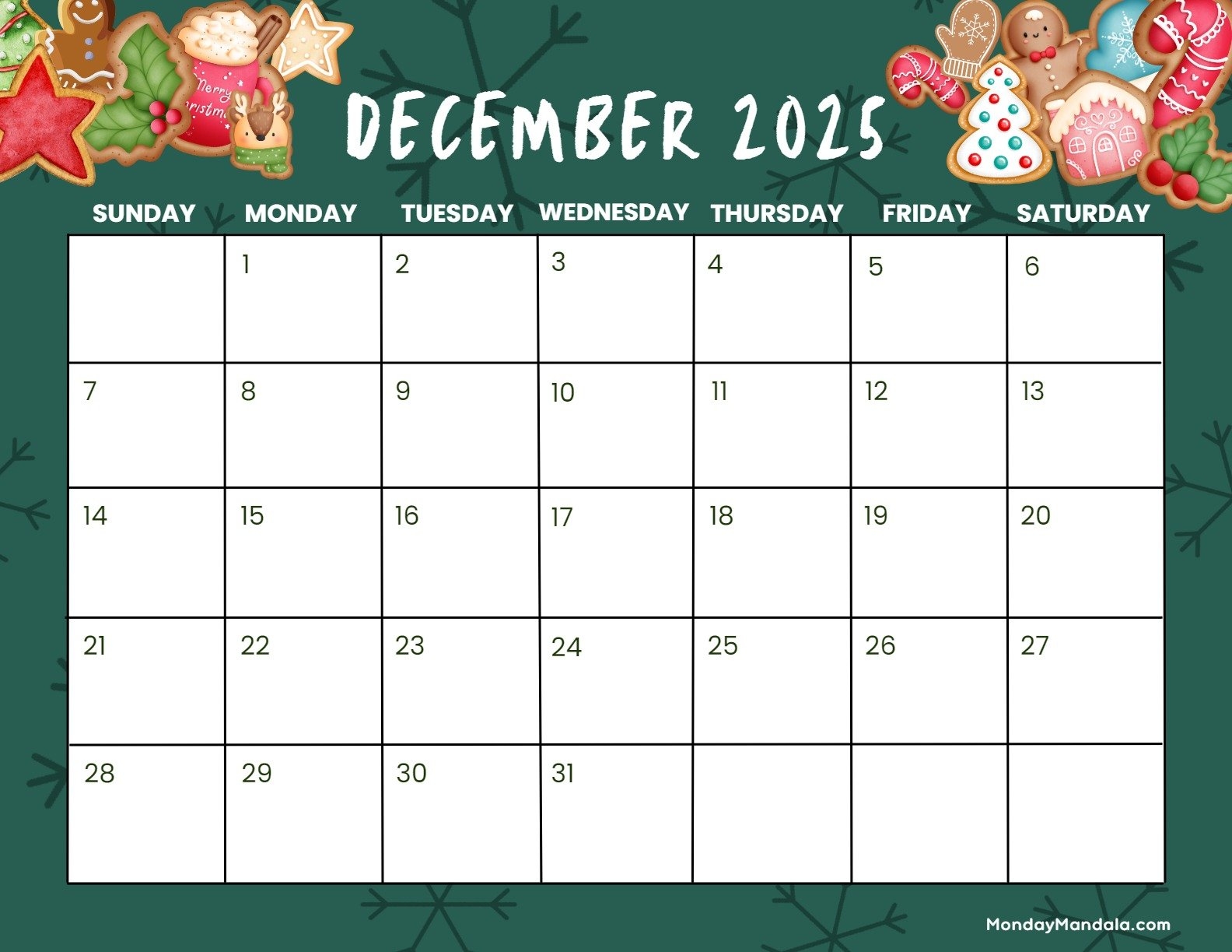 Printabulls December 2025 Calendar