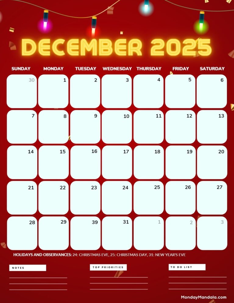 December 2025 Calendar 52 Free PDF Printables