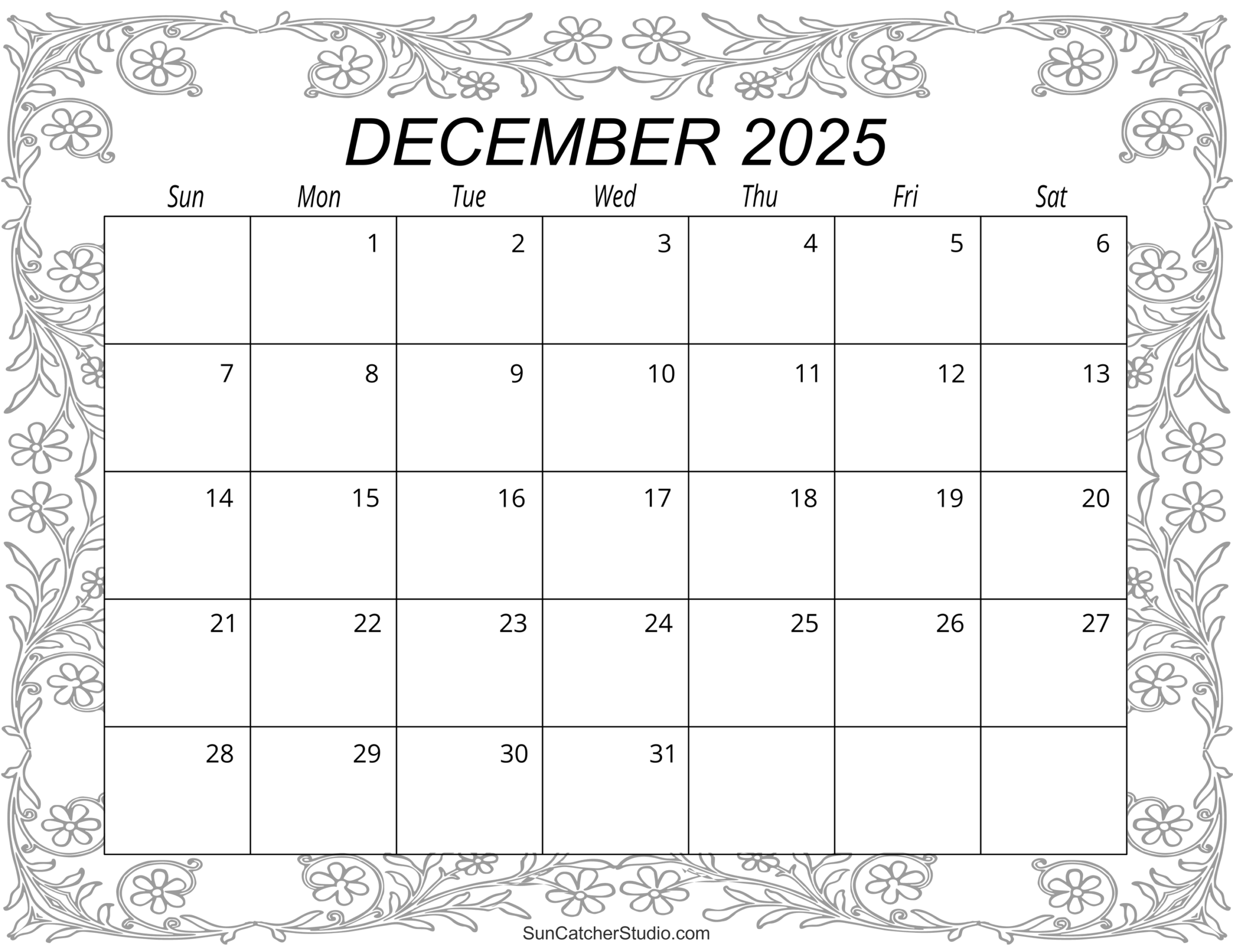 Large December 2025 Calendar