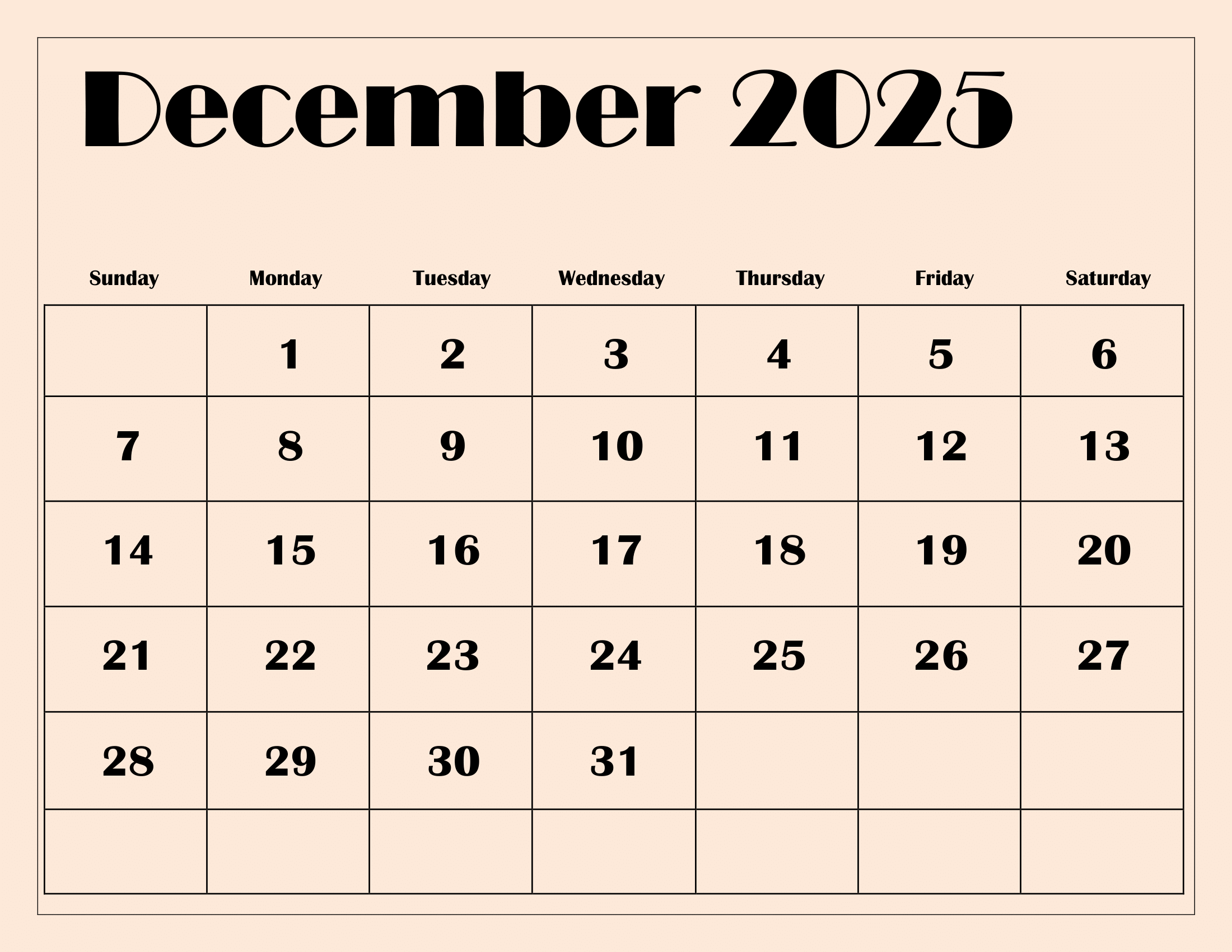 December 2025 Calendar Vertical