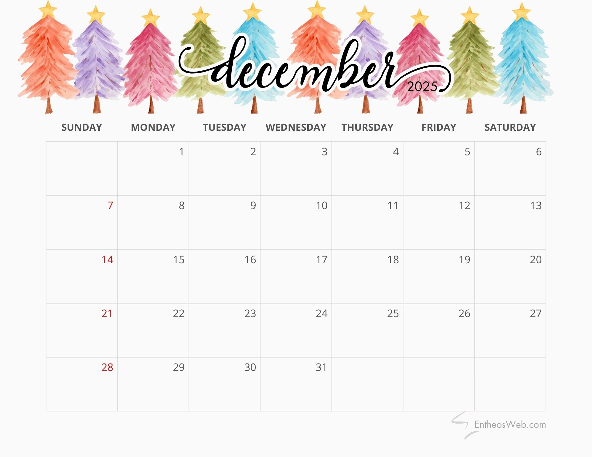 December 2025 Calendar Weather