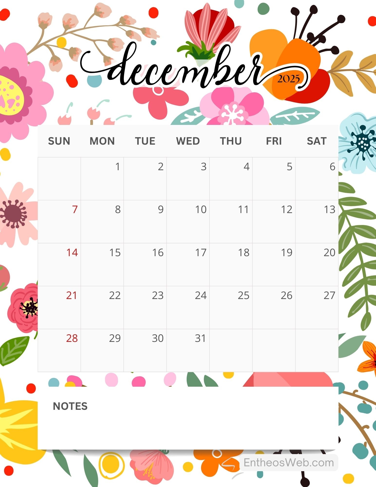 December 2025 Calendar Printables EntheosWeb