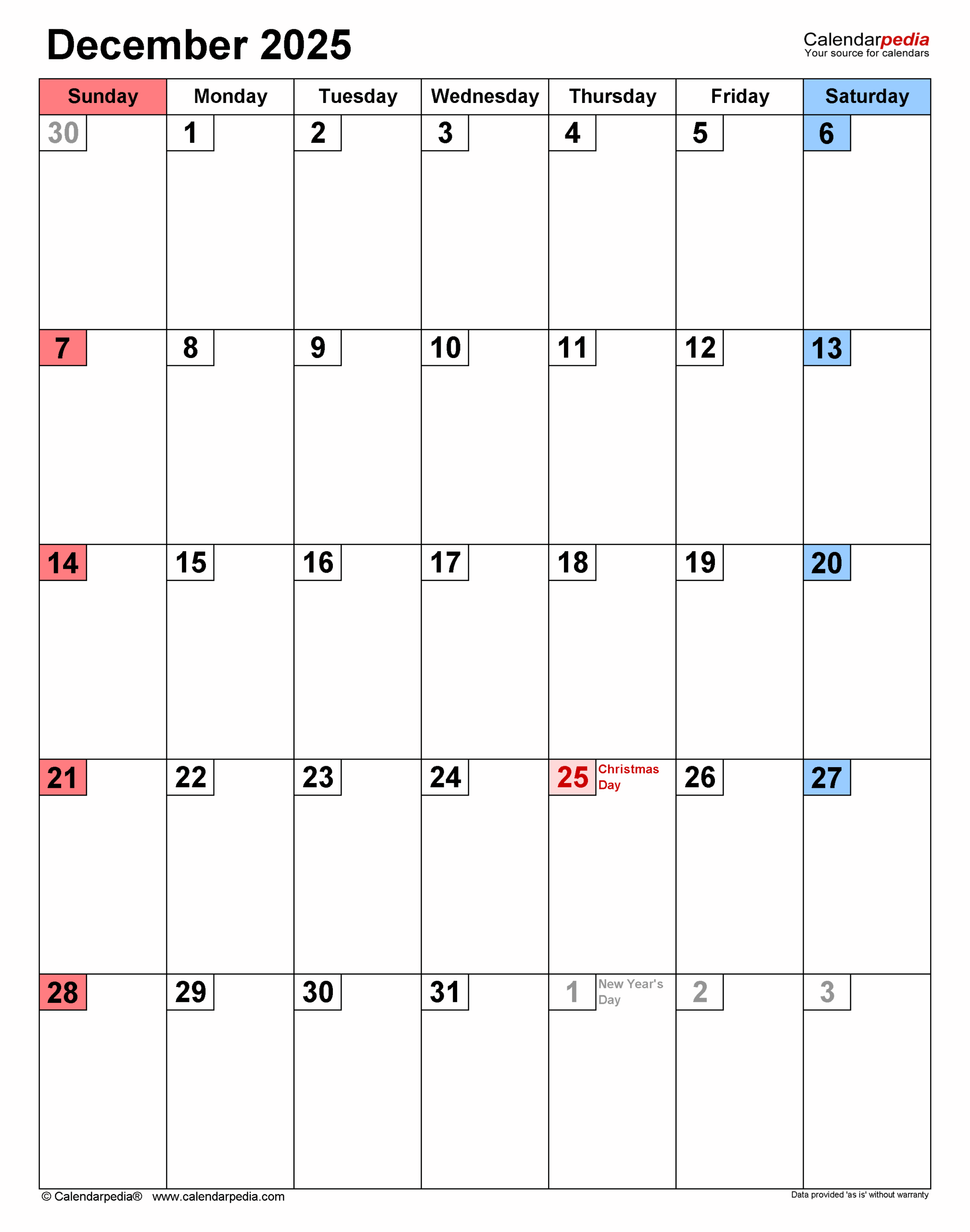December 2025 Calendar Templates For PDF Excel And Word