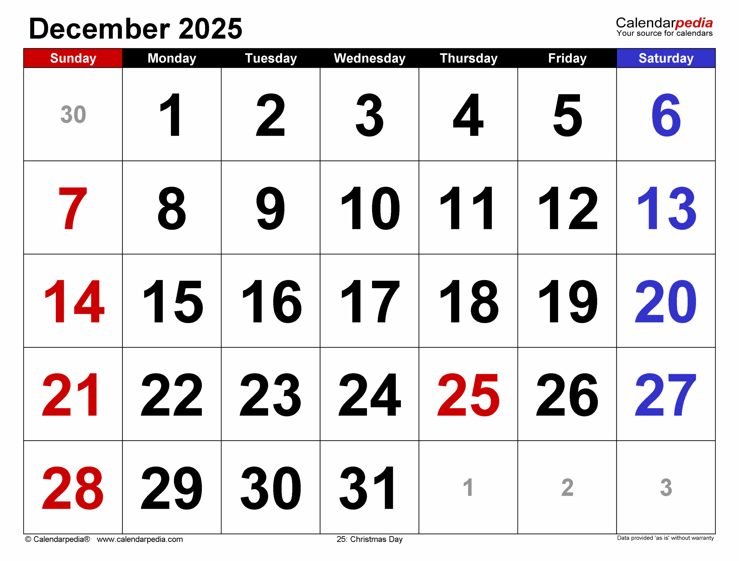 Show Calendar December 2025