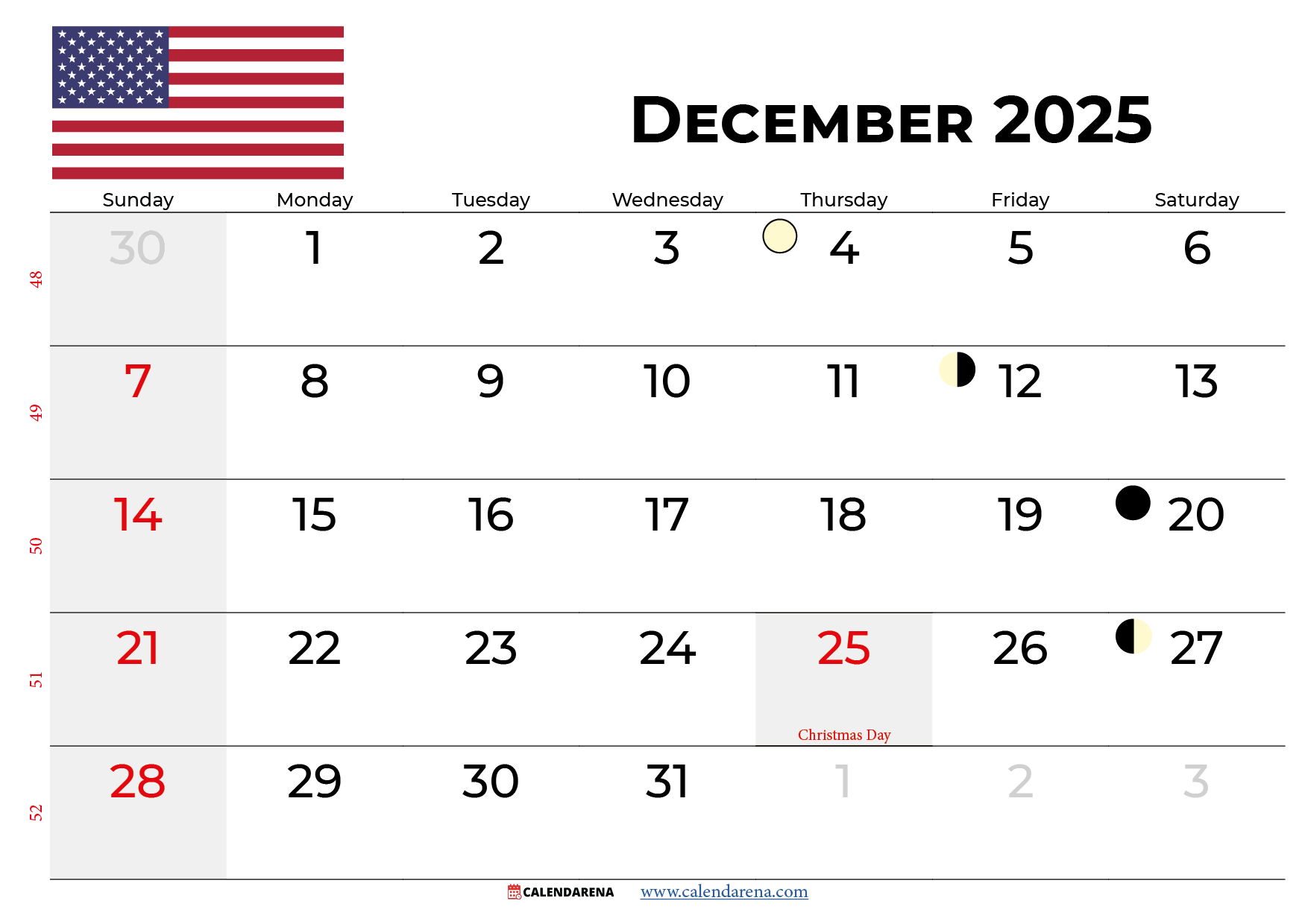 December 2025 Calendar With All US Holiday Dates
