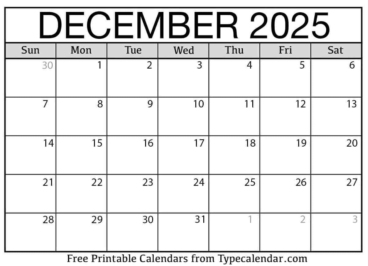 December 2025 Calendars Free Printable Templates