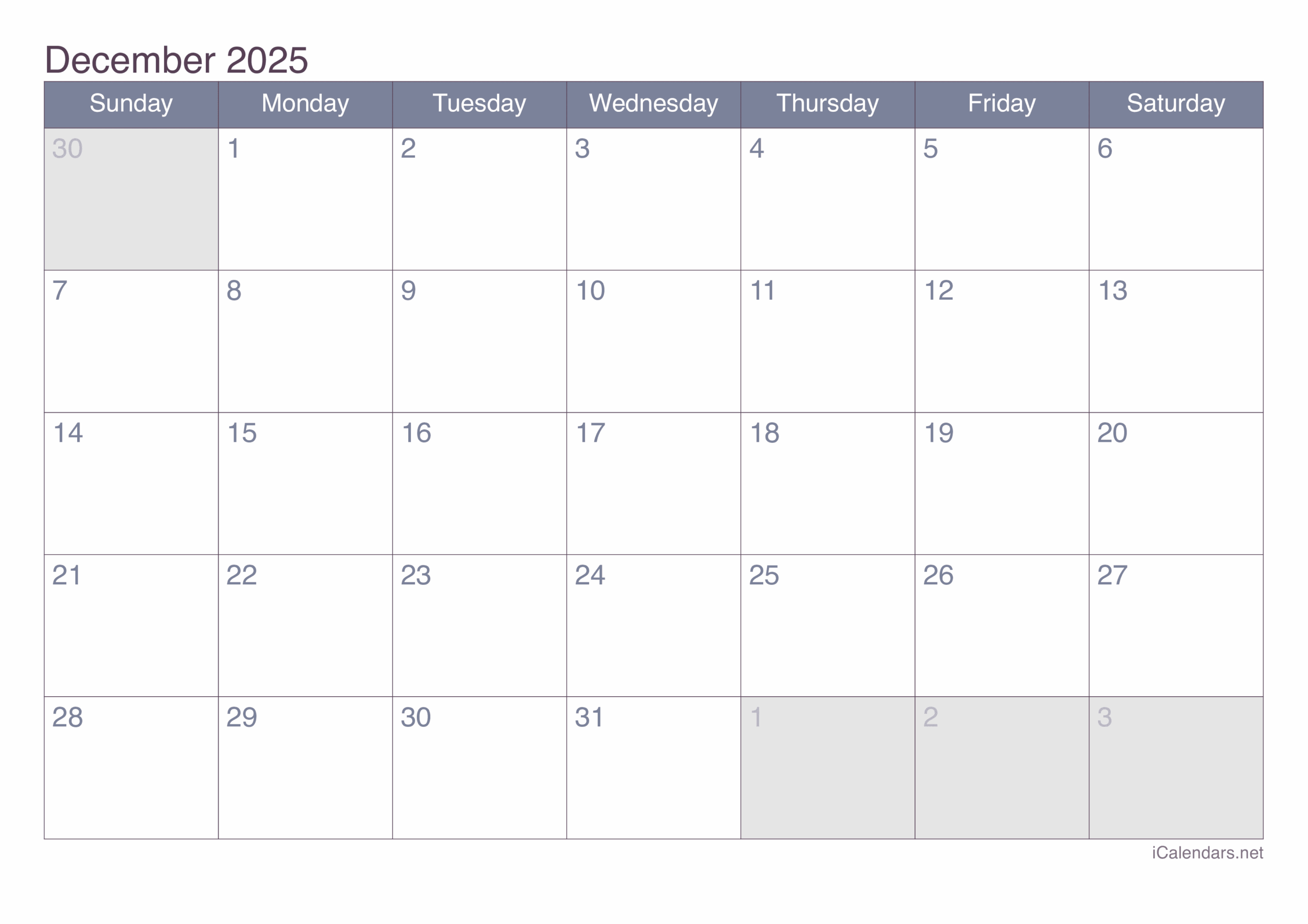 Pdf Calendar December 2025
