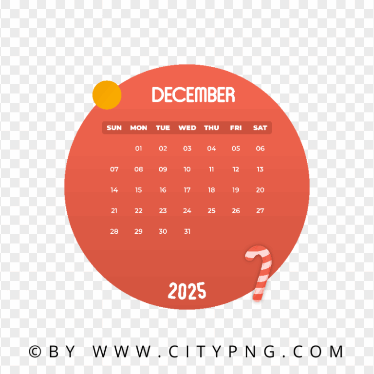 December 2025 Vector Monthly Calendar Transparent Background Citypng