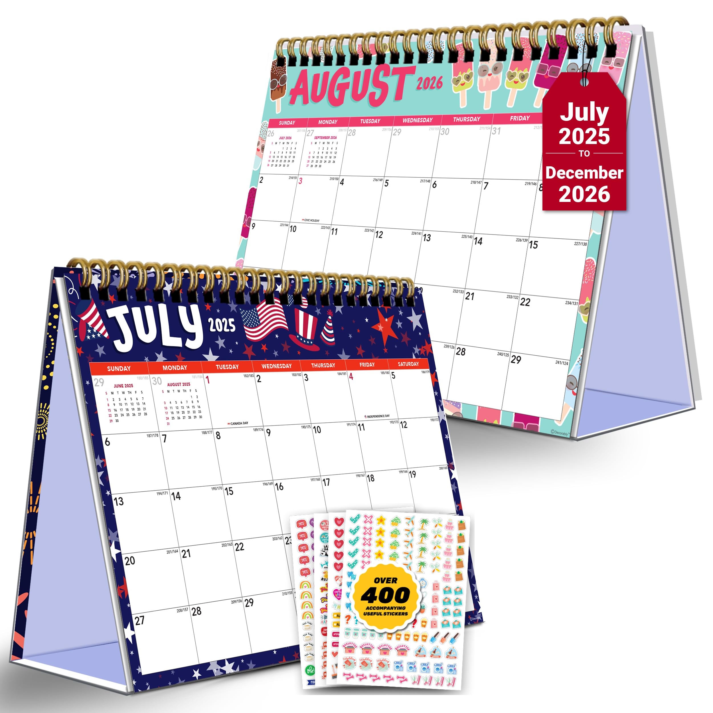 Decorably 18 Months Colorful Small Desk Calendar 2025 Standing Flip July 2025 To December 2026 8x6in Spring Bound Desk Calendar Small For Office