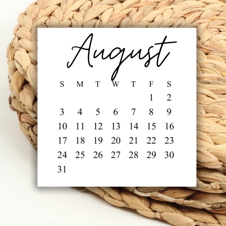 DIGITAL 2025 August Square Calendar Printable Digital Download For 