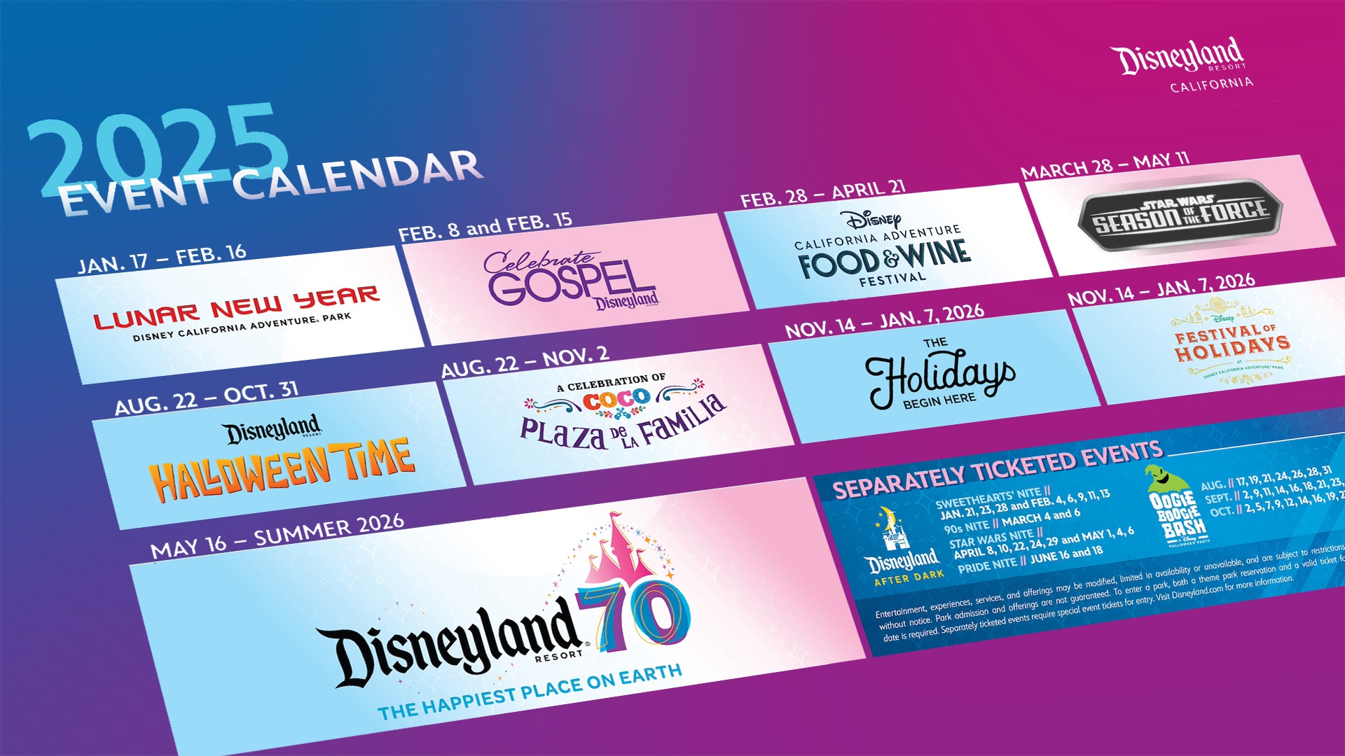 Disneyland 2025 Event Calendar Confirms 70th Celebration Returning Favorites MouseInfo