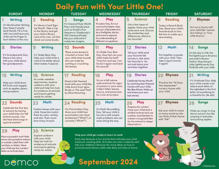 Early Literacy Activities September 2024 Activities Books And