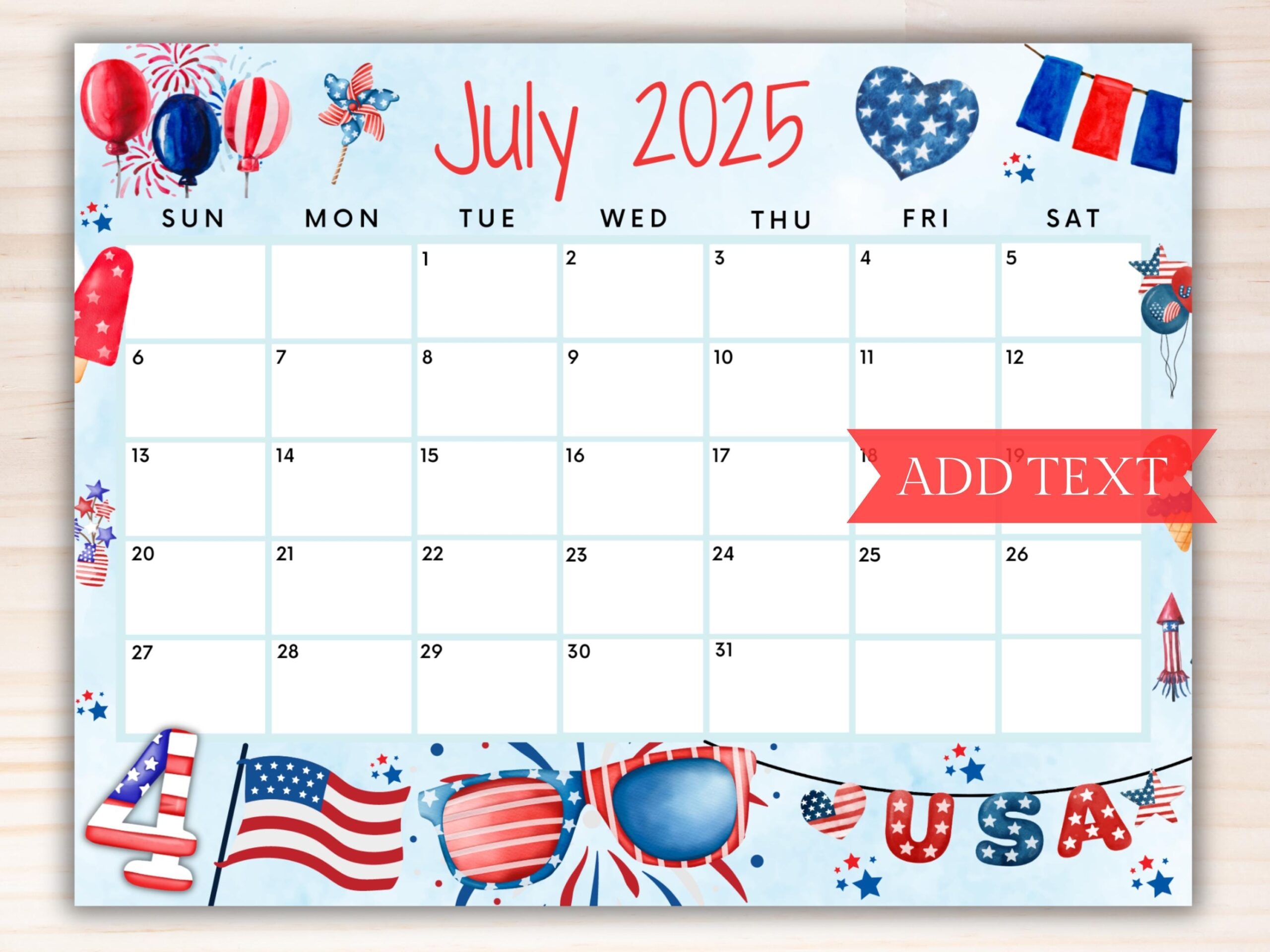 EDITABLE July 2025 Summer Calendar Printable Classroom Calendar 