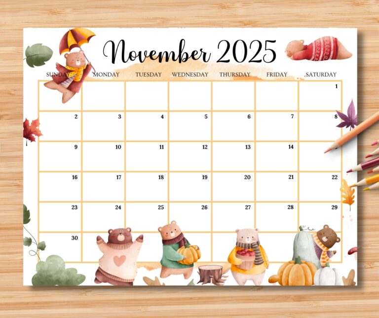 EDITABLE November 2025 Calendar Beautiful Autumn Planner W cute