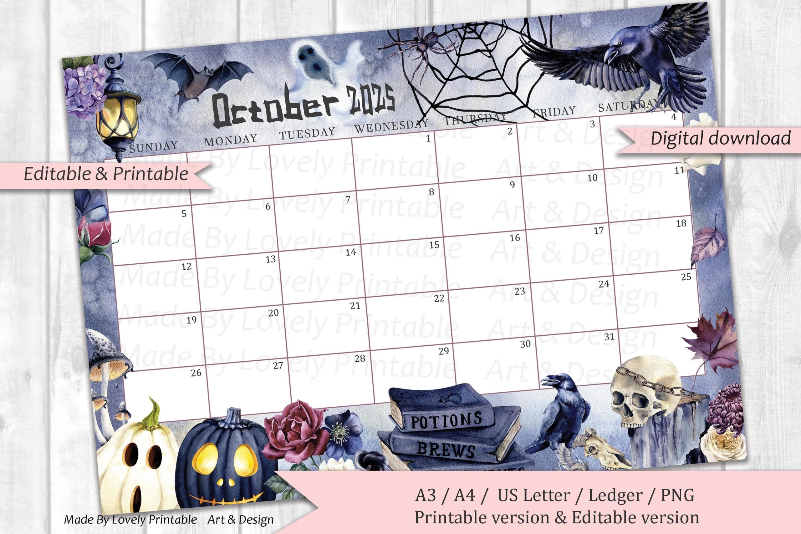 EDITABLE October 2025 Calendar Happy Spooky Halloween Planner Printable Monthly Calendar Planner Kids School Schedule Instant Download Etsy