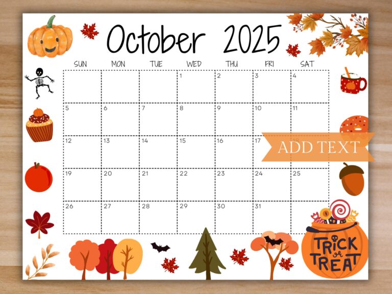 Editable October 2025 Calendar Printable Calendar School