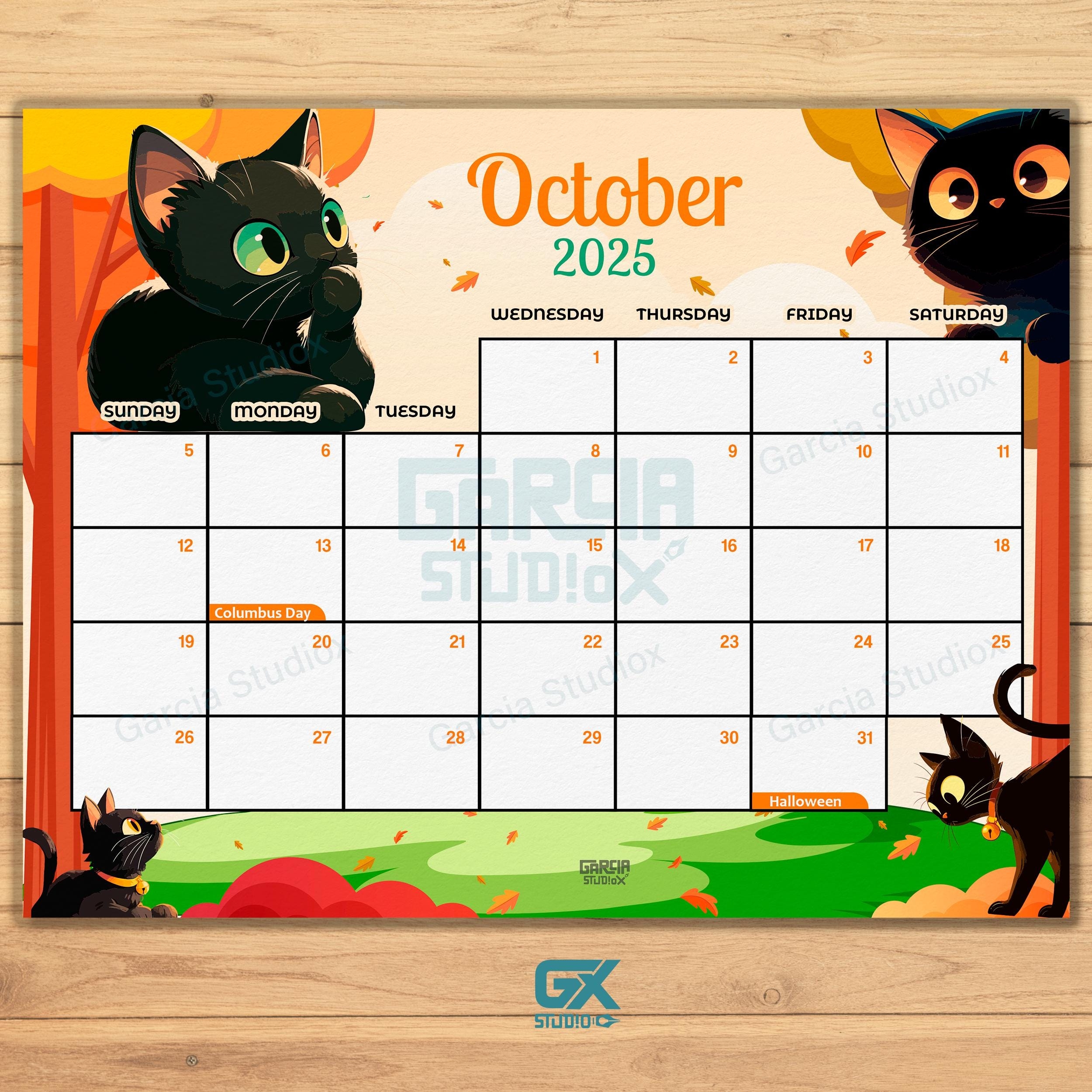 Cat Calendar October 2025