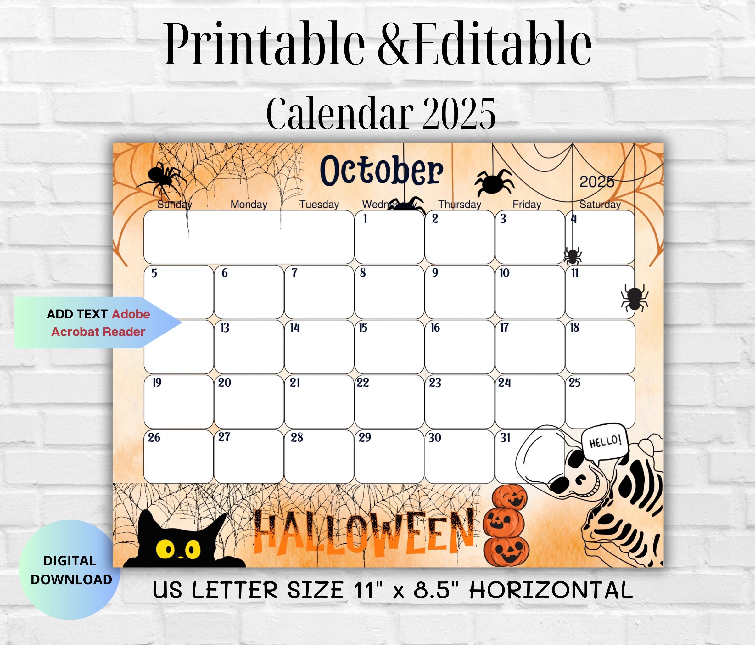 Free Fillable Printable Calendar October 2025