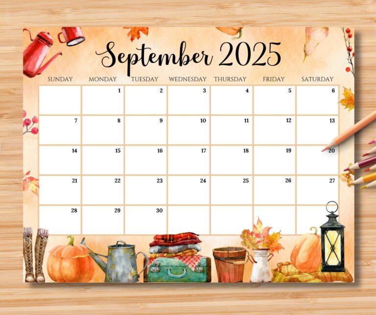 EDITABLE September 2025 Calendar Beautiful U0026 Cozy Fall Autumn Printable Kids School Schedule Classroom Calendar Instant Download