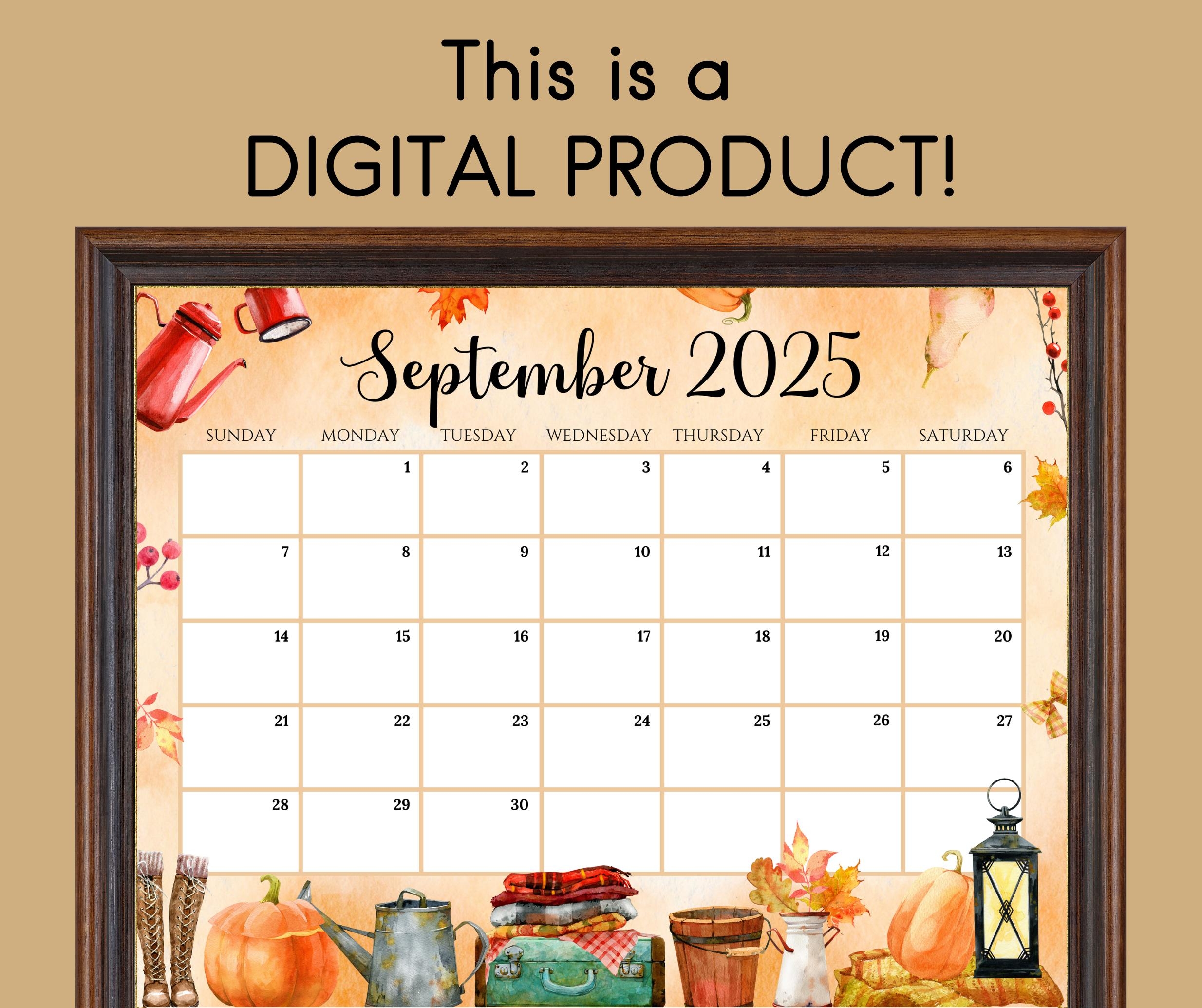 EDITABLE September 2025 Calendar Beautiful U0026 Cozy Fall Autumn Printable Kids School Schedule Classroom Calendar Instant Download Etsy