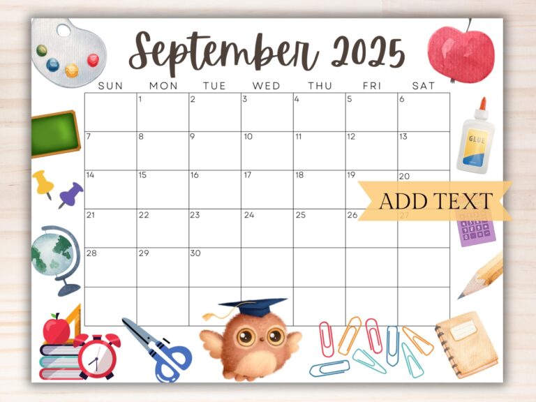 Editable September 2025 Calendar Printable School Calendar 