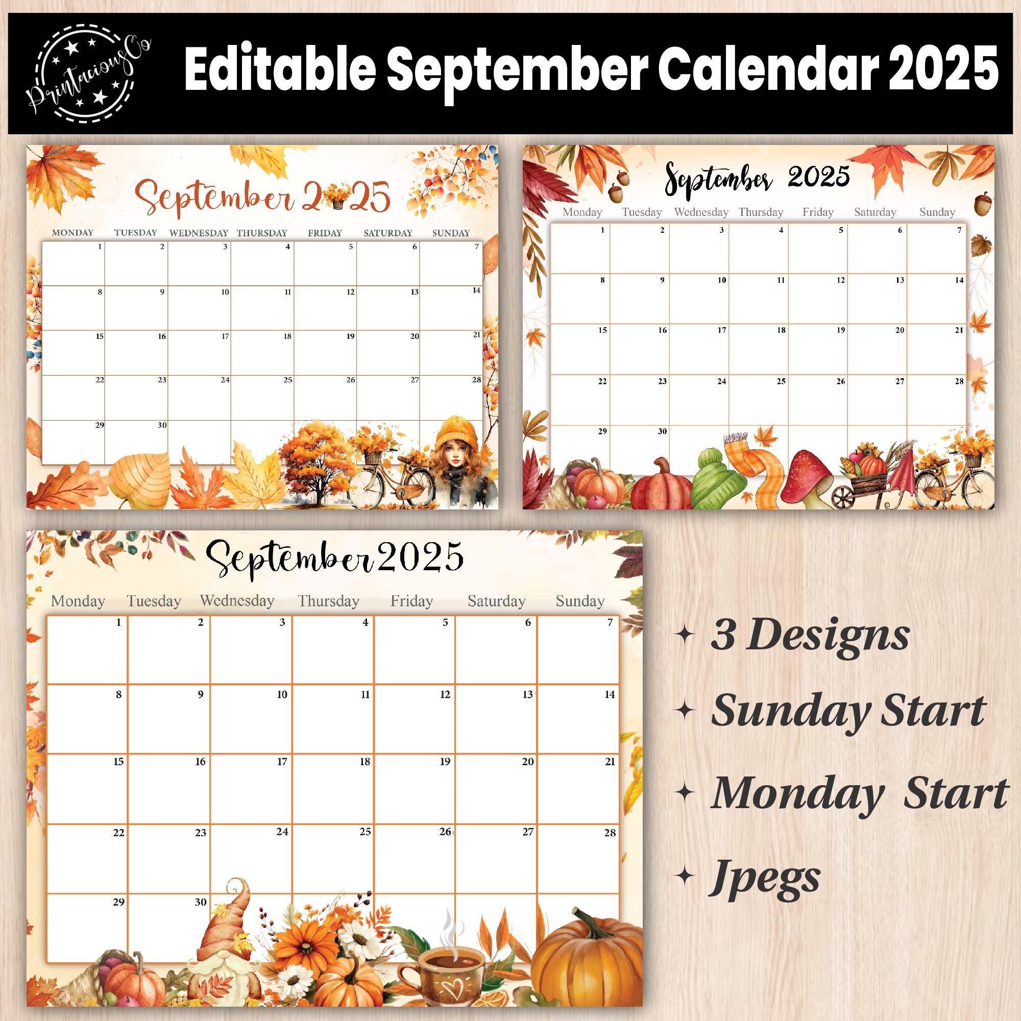 Editable September 2025 Calendar Printable Wall Calendar 2025 