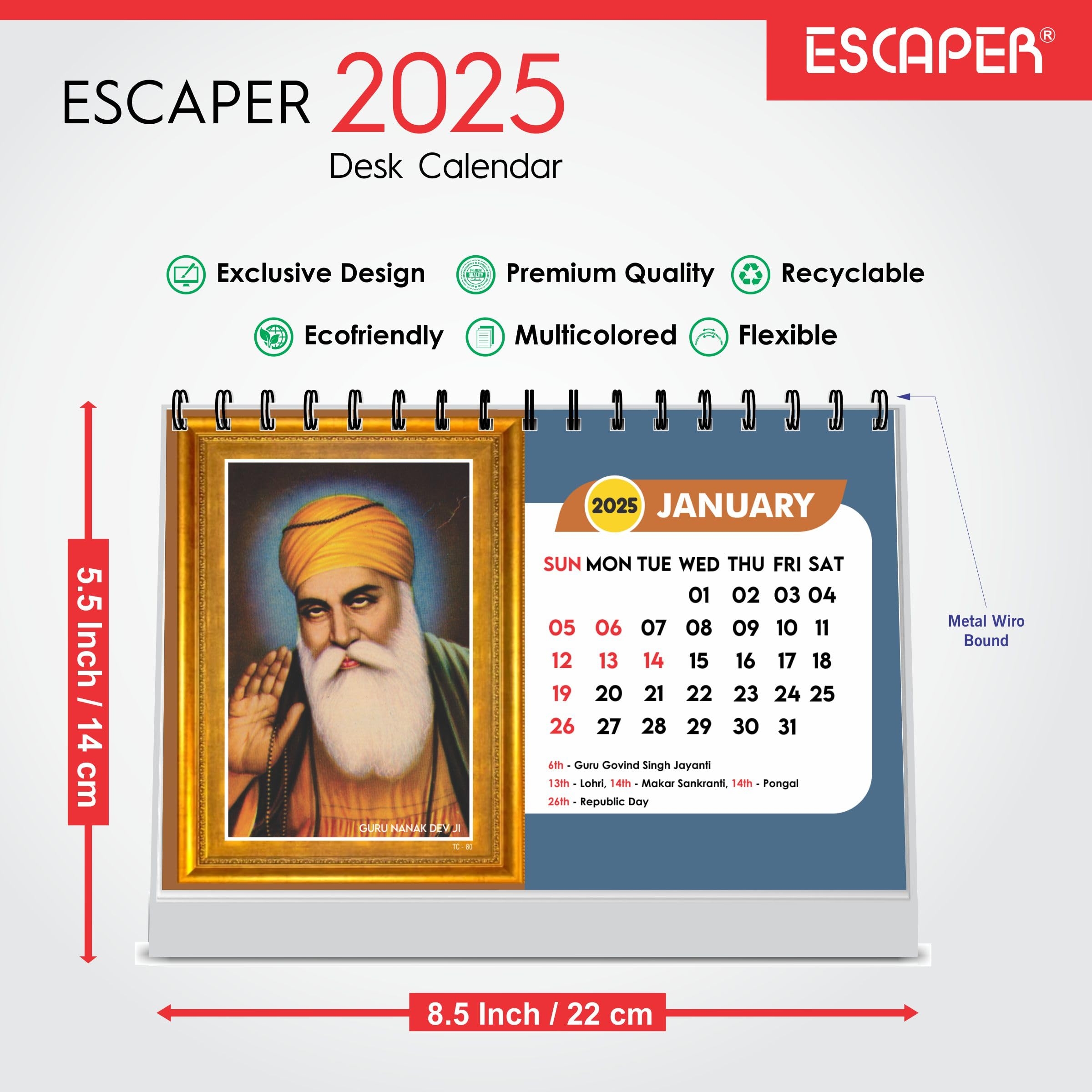 ESCAPER Sikh Calendar 2025 Desk Sikhism Calendar 2025 Sikh Guru Photos Calendar 2025 Guru Nanak Photo Calendar Guru Govind Singh Calendar 2025 