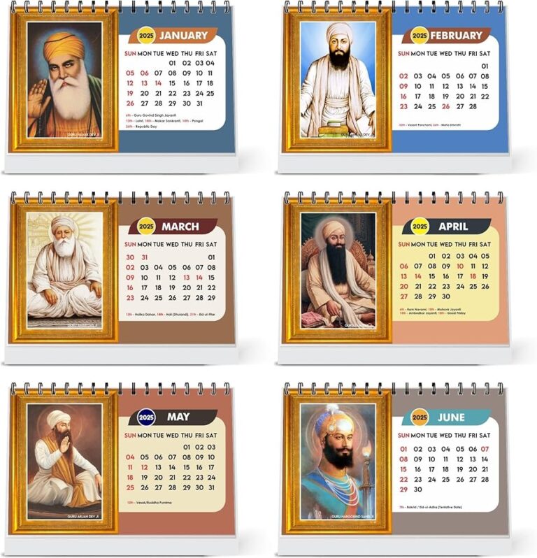 ESCAPER Sikh Calendar 2025 Desk Sikhism Calendar 2025 Sikh Guru Photos Calendar 2025 Guru Nanak Photo Calendar Guru Govind Singh Calendar 2025 