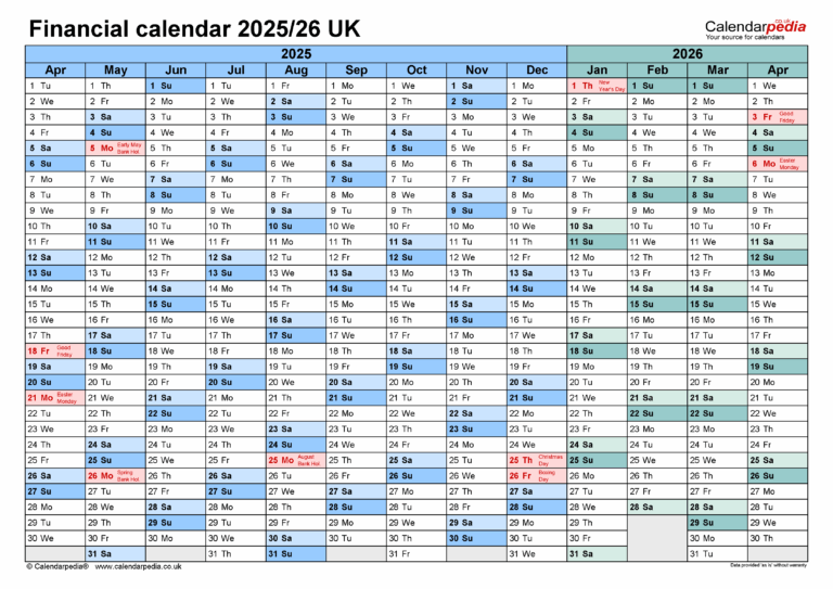 Financial Calendars 2025 26 UK In PDF Format