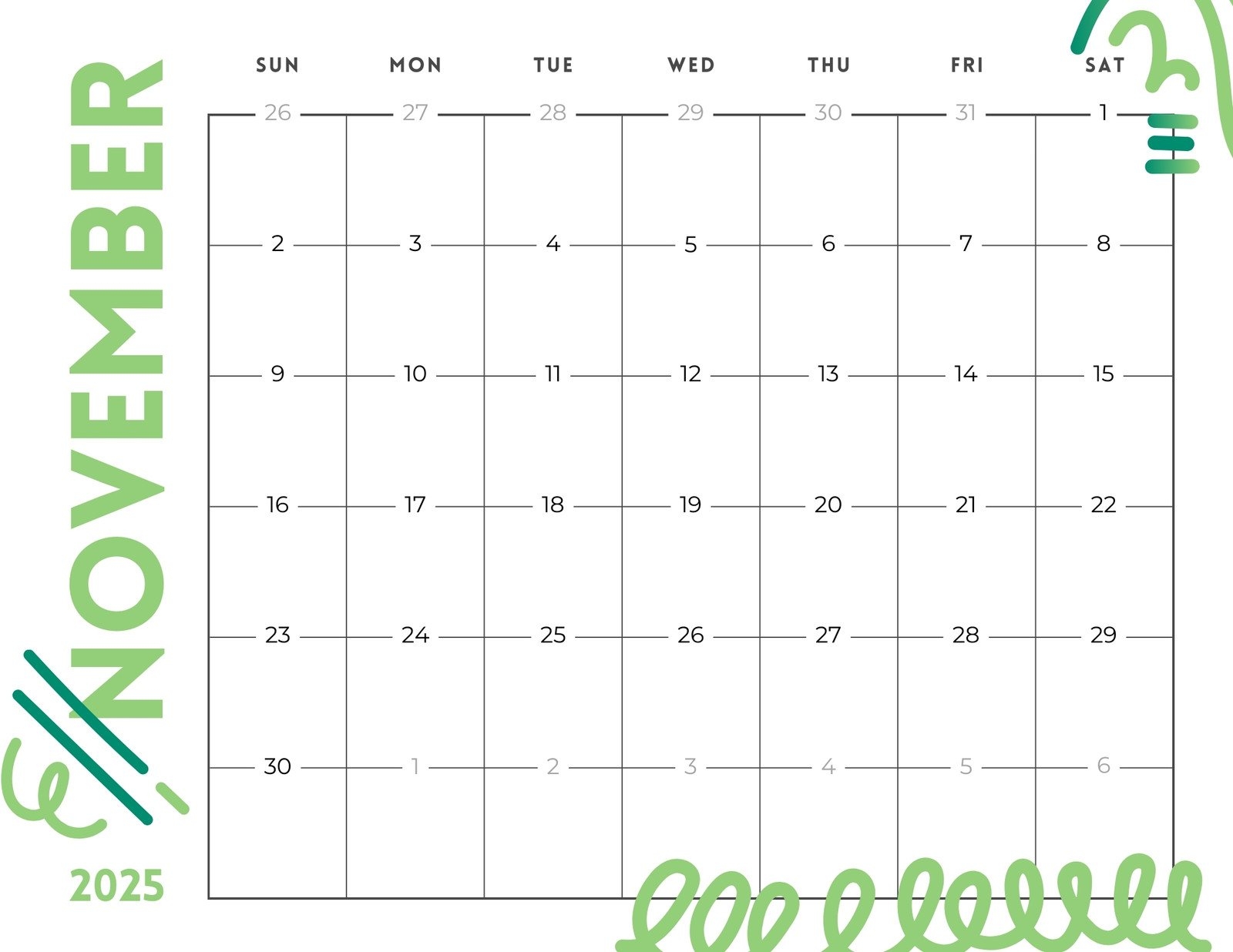 November 2025 Calendar Canva