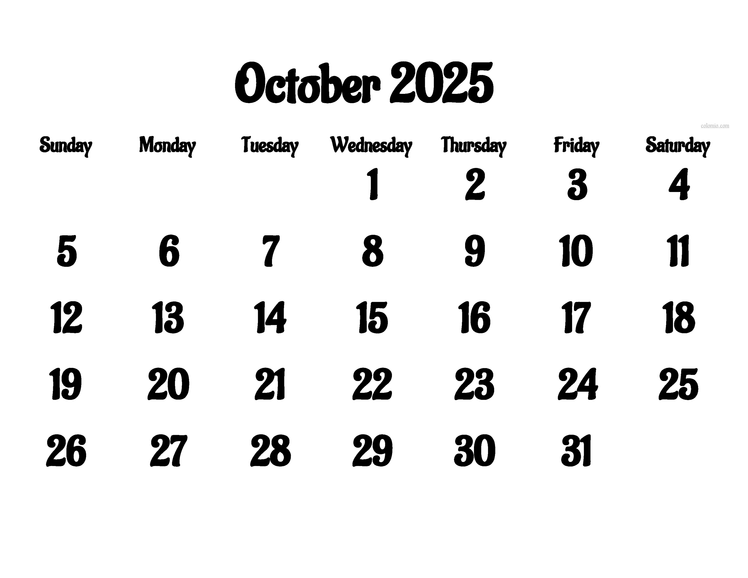 Calendar Template October 2025