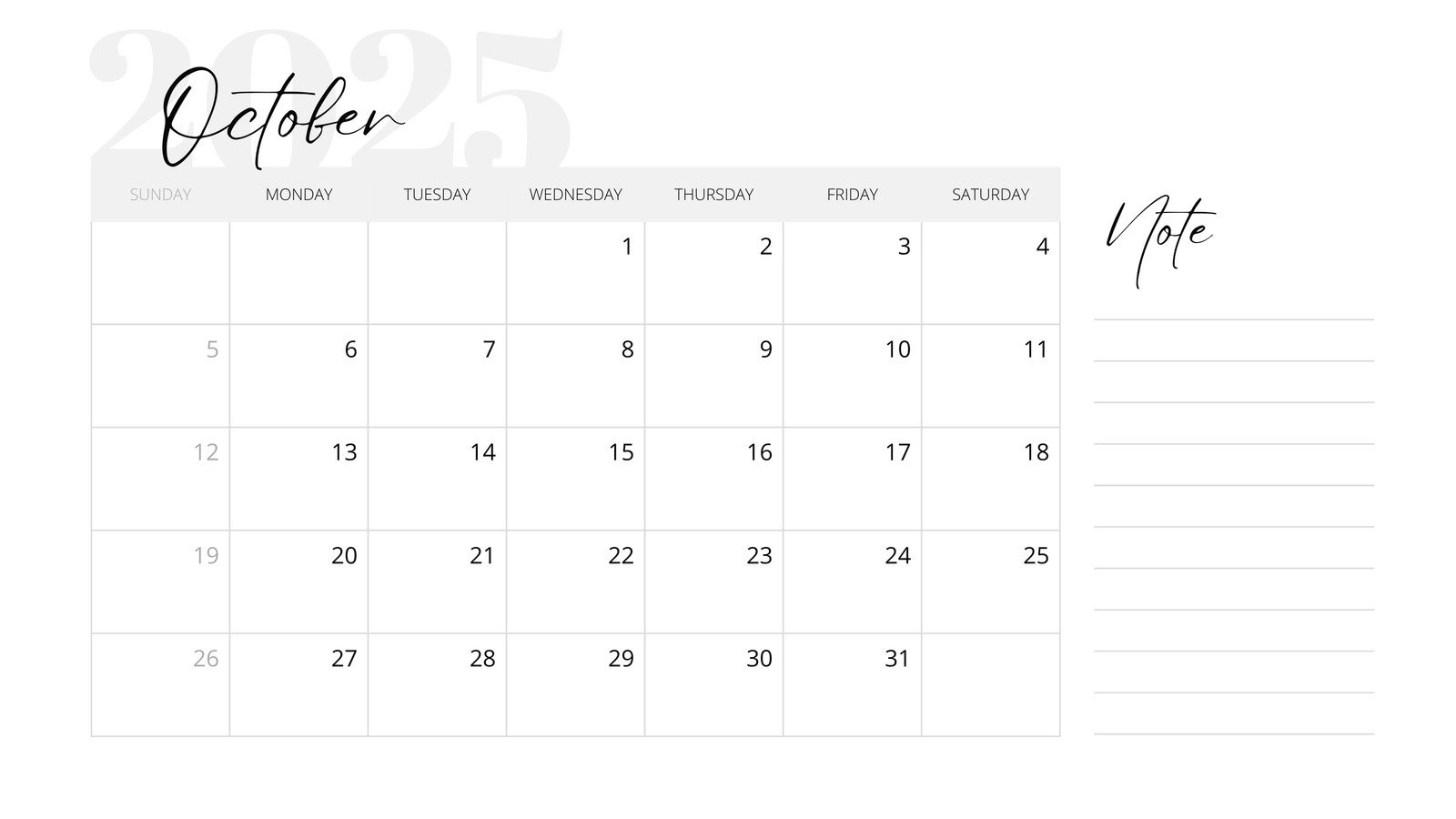 Canva October 2025 Calendar
