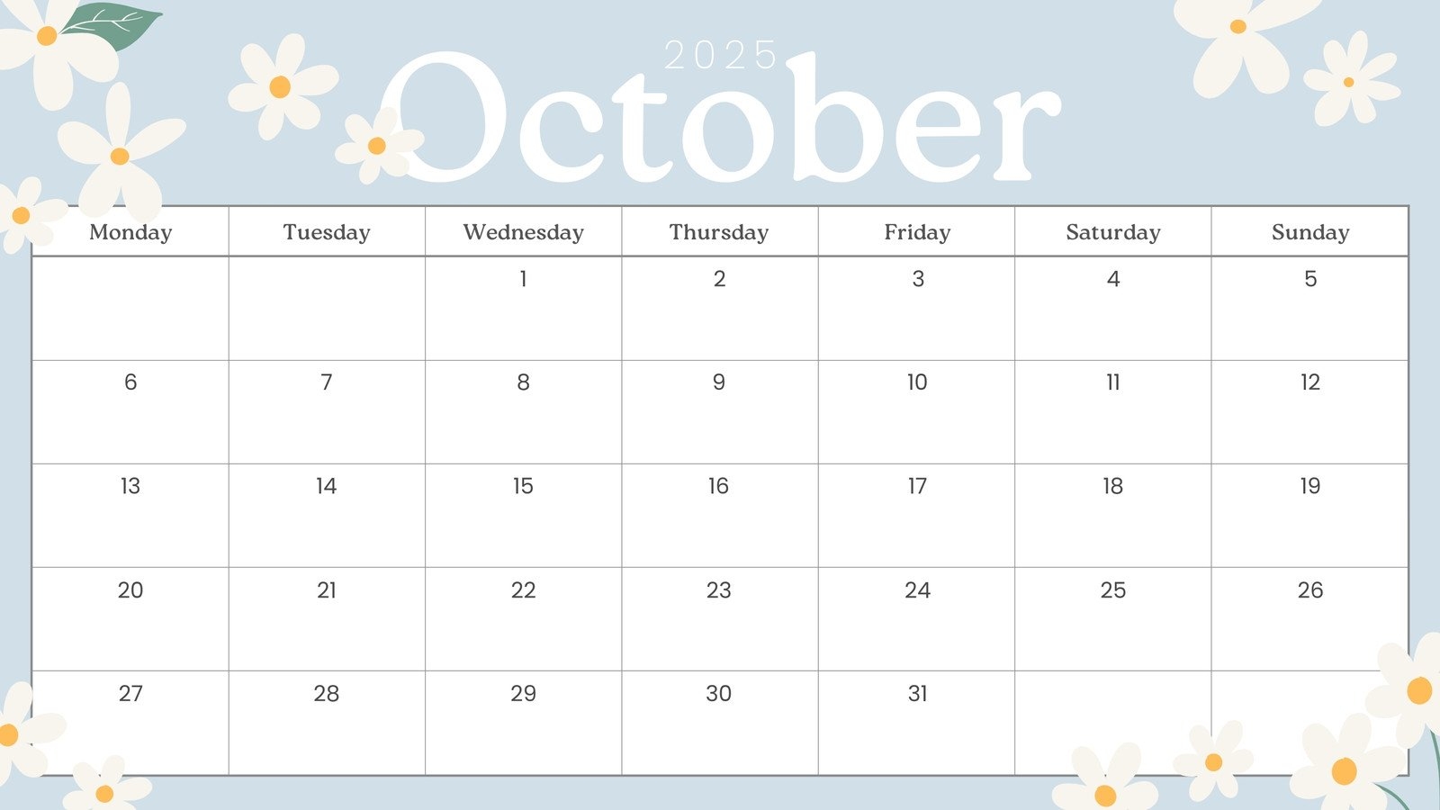 Free Editable Calendar October 2025