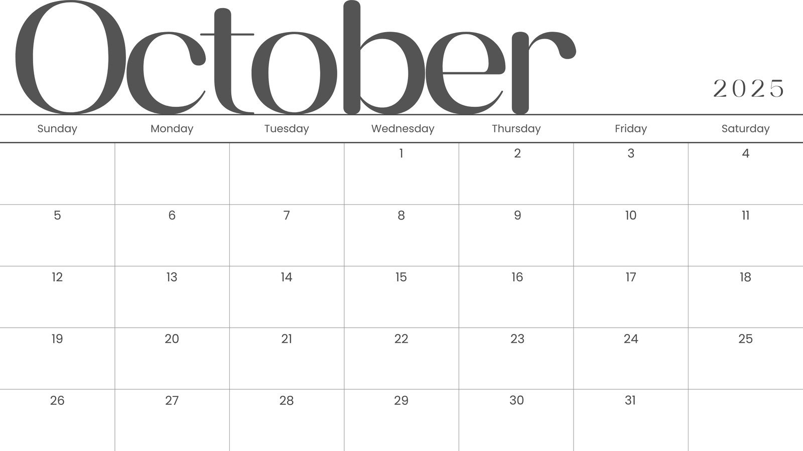 Month Calendar October 2025