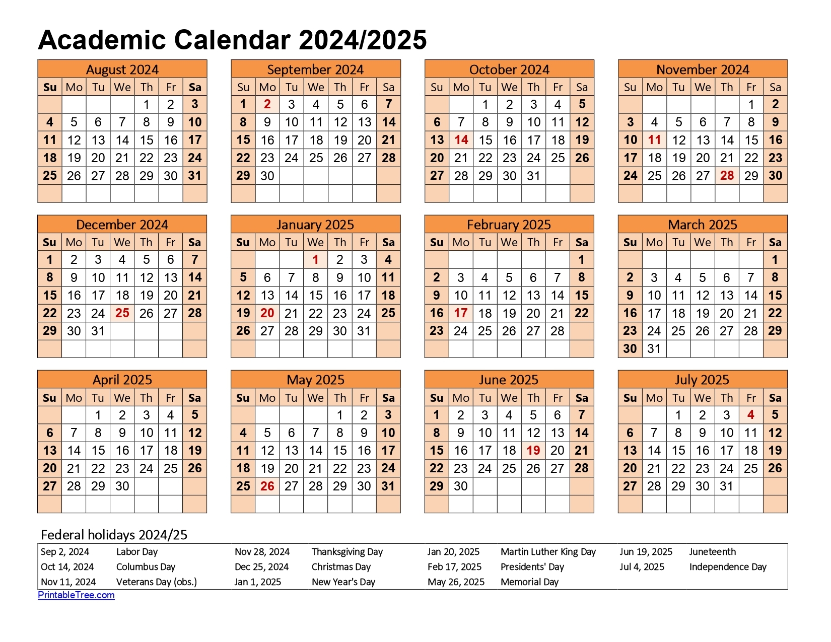 Free Printable Academic Calendar 2024 To 2025 Templates 