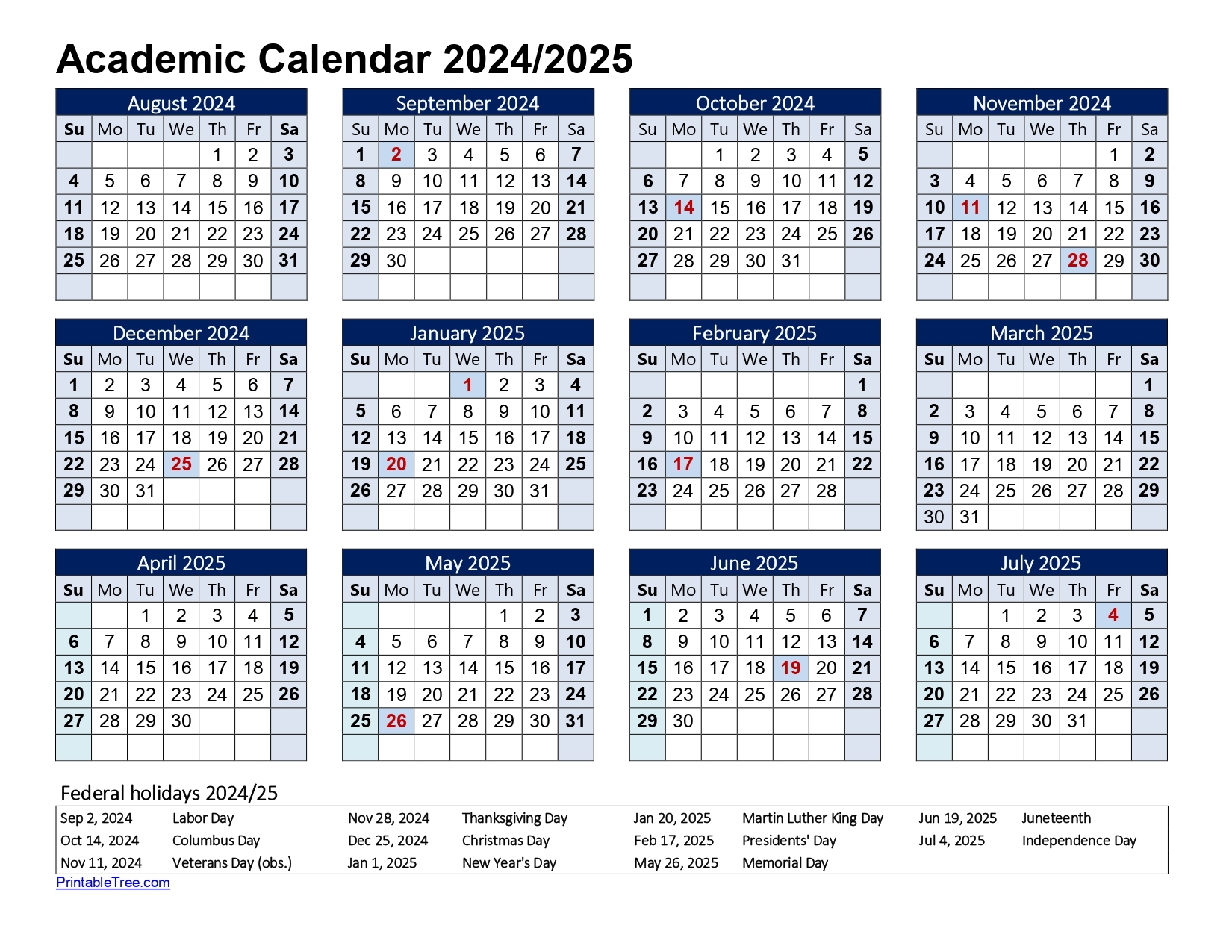 Free Printable Academic Calendar 2024 To 2025 Templates 