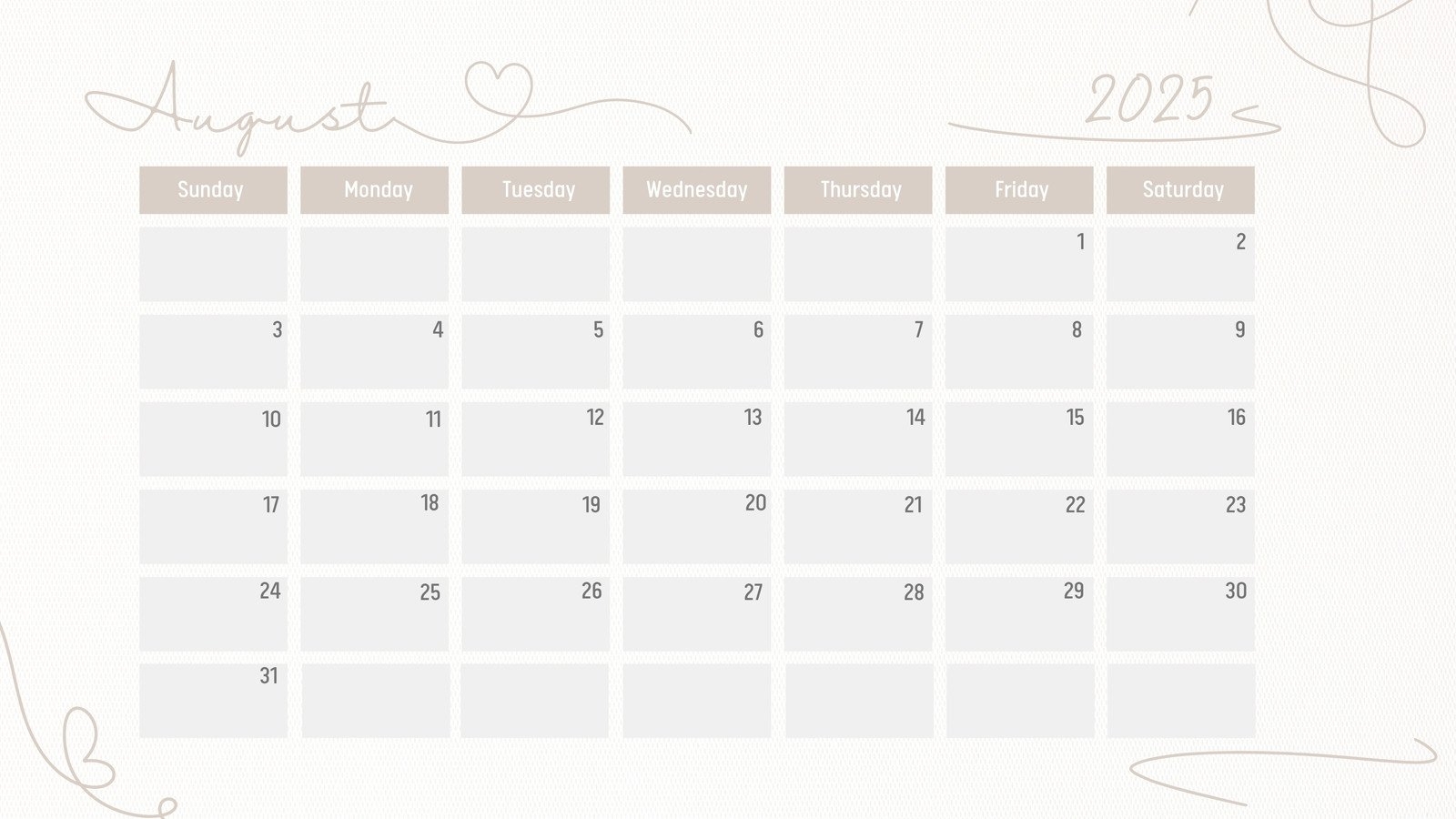Free Printable August 2025 Calendar Templates Canva