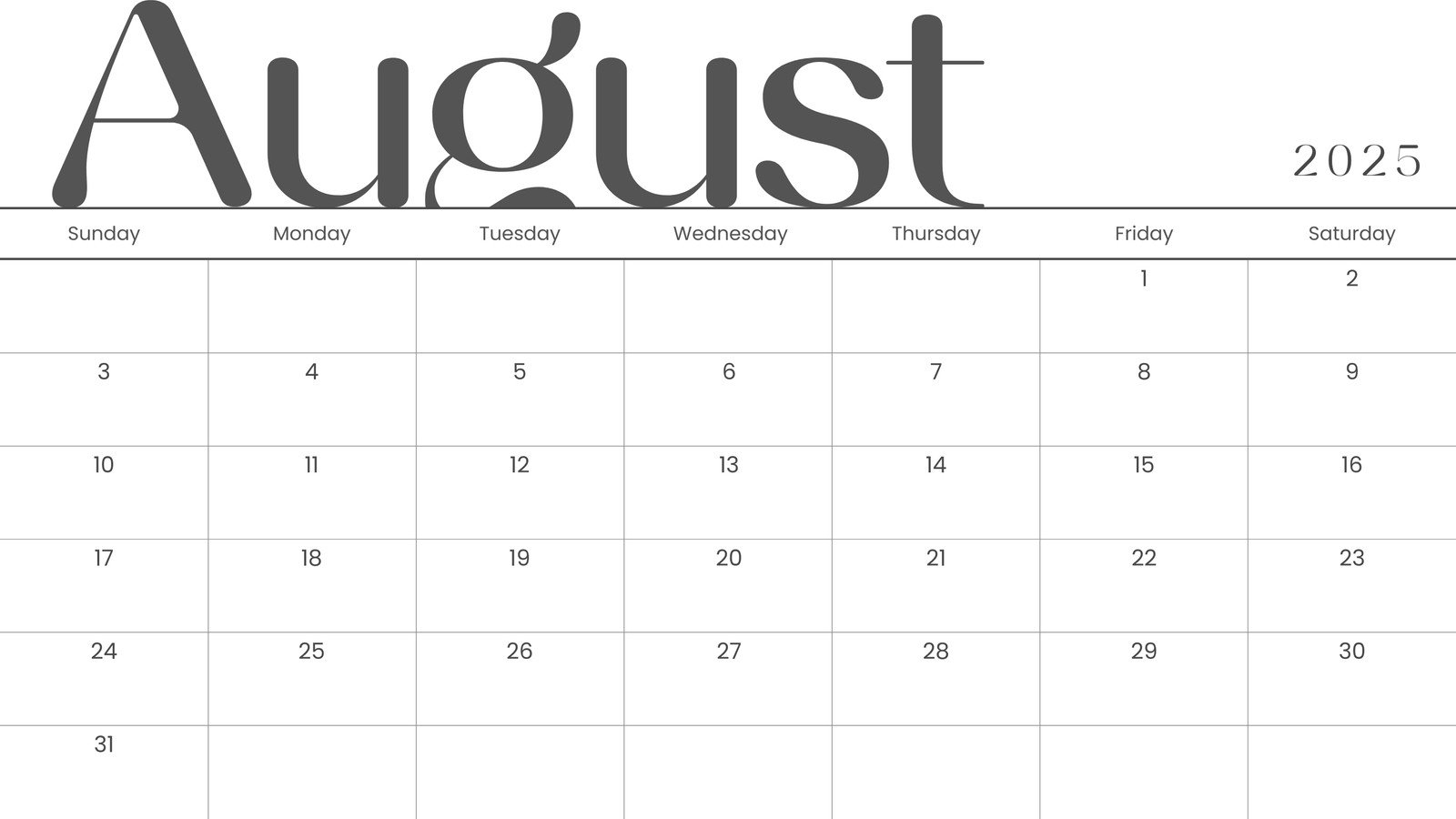 Image Of August 2025 Calendar