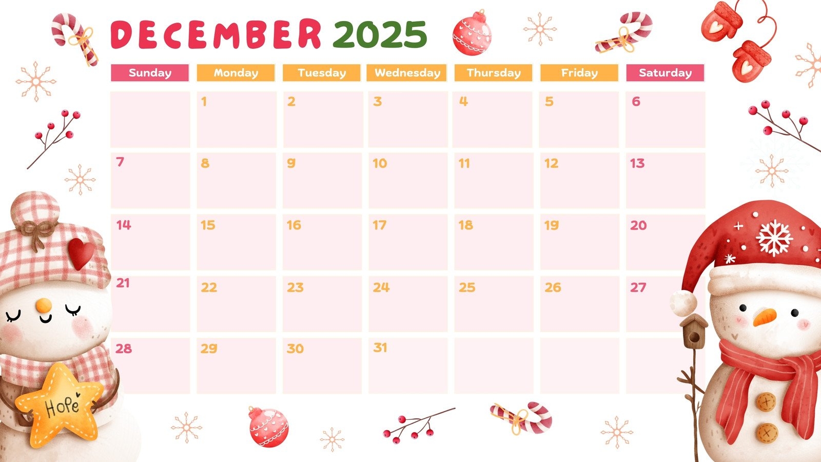 Canva December 2025 Calendar