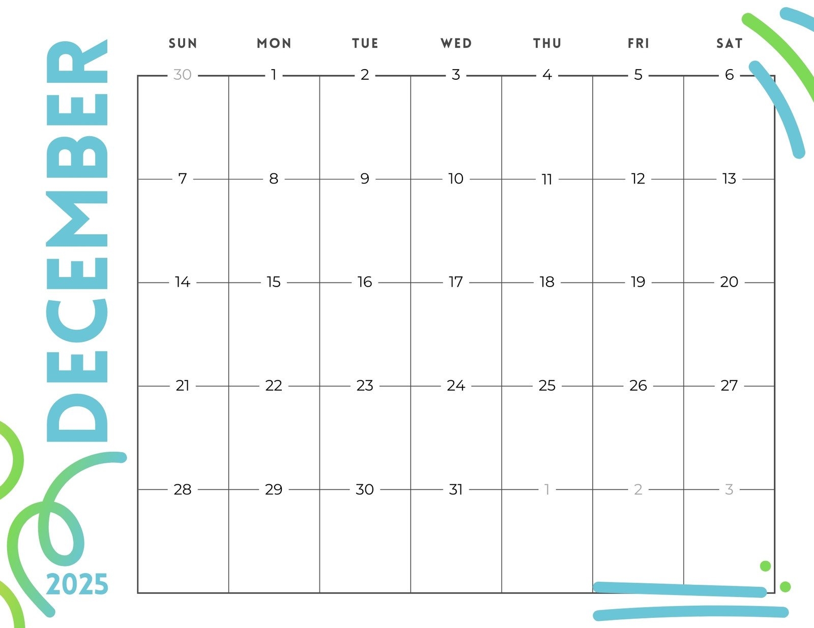 December 2025 Calendar Kids