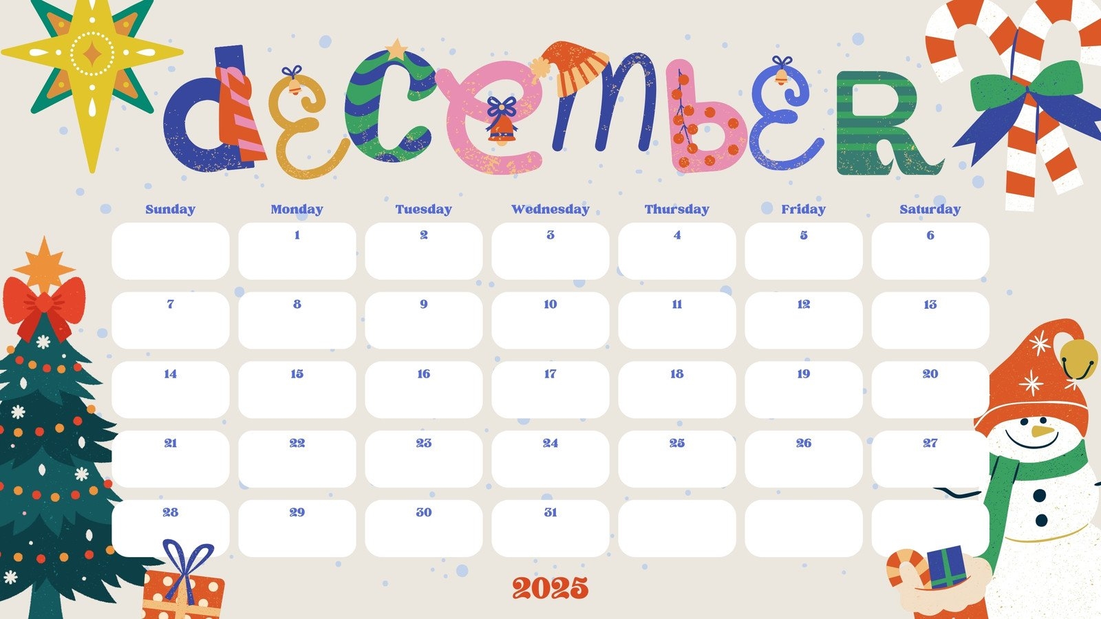 December 2025 Calendar Canva